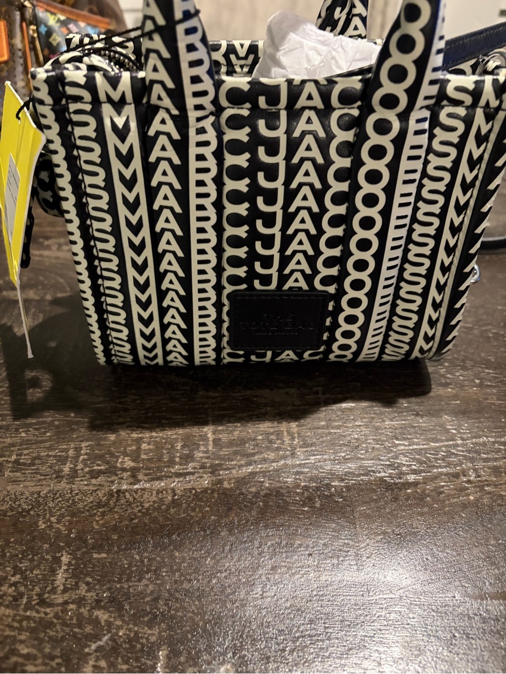 Marc Jacobs Black & White Monogram Mini Tote with Detachable Strap